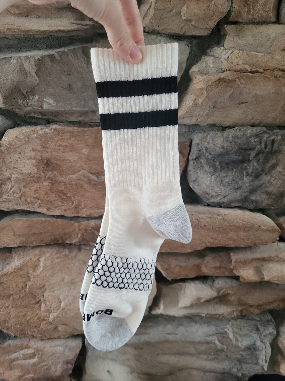 BOMBAS Women's Athletic Crew Socks - White with Black Stripes NWOT Size M